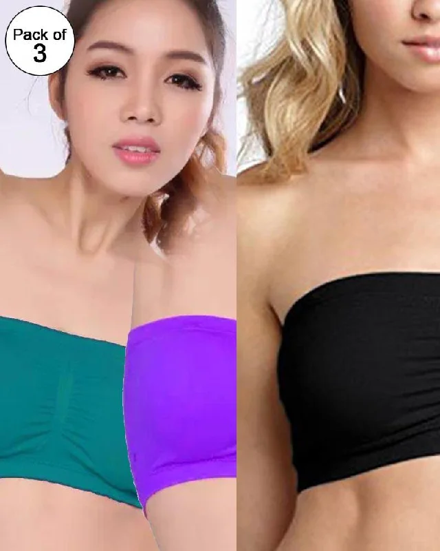 Pack of 3 - Strapless Sports Bra - Soft & Non Padded Bra - Mix Colours