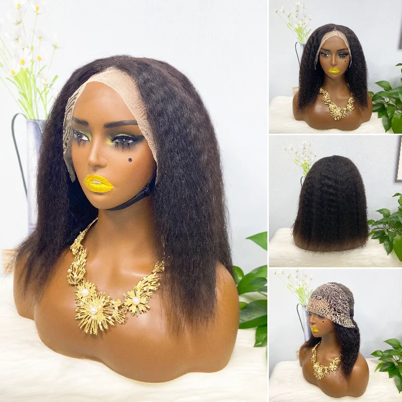 Bob Wigs for Friend Hangouts Bob wig for daily wear with a low - maintenance design13*4 BoB Wig Kinky Straight Wigs Color NC 200% Density Bob Wigs for Friend Hangouts Bob wig for daily wear with a low - maintenance design13*4 BoB Wig Kinky Straight Wigs Color NC 200% Density