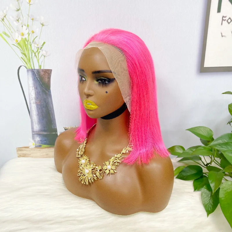 Bob Wigs for Modern and Contemporary Styles Bob wig with a balayage effect for a natural - looking color transition13*4 BoB Wig Straight Wigs Color Pink 200% Density Bob Wigs for Modern and Contemporary Styles Bob wig with a balayage effect for a natural - looking color transition13*4 BoB Wig Straight Wigs Color Pink 200% Density