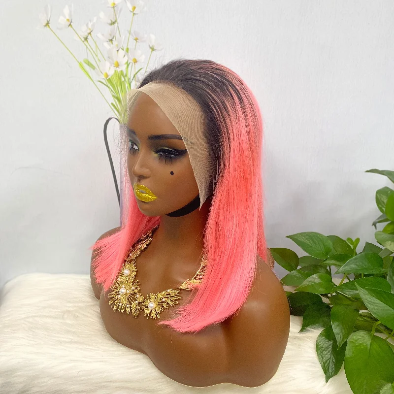 Straight Bob Wigs for a Sleek Look Bob wig with a blunt cut for a modern and edgy style13*4 BoB Wig Straight Wigs Color T1B/Pink 200% Density Straight Bob Wigs for a Sleek Look Bob wig with a blunt cut for a modern and edgy style13*4 BoB Wig Straight Wigs Color T1B/Pink 200% Density