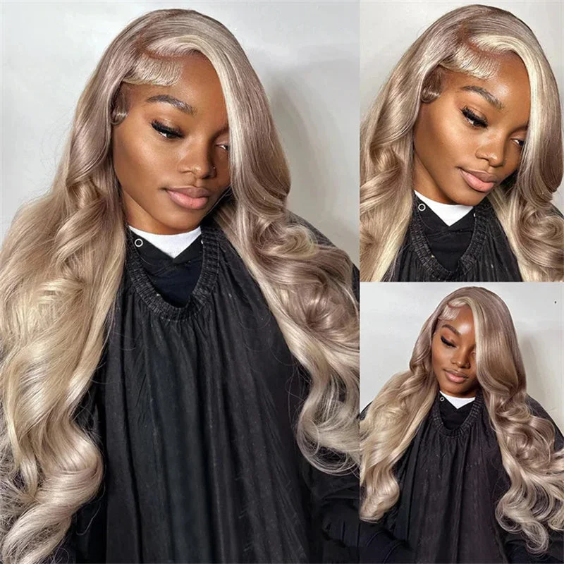 Human - hair colored wig for a natural and luxurious feel13x4 Ash Blonde Body Wave Lace Front Wig Transparent Lace Blonde Hair 180%/250% Density Human - hair colored wig for a natural and luxurious feel13x4 Ash Blonde Body Wave Lace Front Wig Transparent Lace Blonde Hair 180%/250% Density