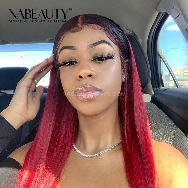 Human - hair lace wig for a luxurious and natural feel1B99J Front Lace Human Hair Wigs Straight Brazilian Vrigin Hair 1B-Burgundy Pre Plucked Colored Human Hair Wigs Human - hair lace wig for a luxurious and natural feel1B99J Front Lace Human Hair Wigs Straight Brazilian Vrigin Hair 1B-Burgundy Pre Plucked Colored Human Hair Wigs