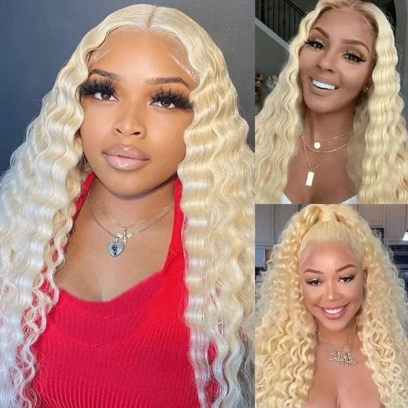 Colored wig with a wavy texture for a beachy and fun look#613 Blonde Deep Wave Wig Transparent 13x6 Full Frontal Lace Wig 100% Virgin Human Hair Colored wig with a wavy texture for a beachy and fun look#613 Blonde Deep Wave Wig Transparent 13x6 Full Frontal Lace Wig 100% Virgin Human Hair