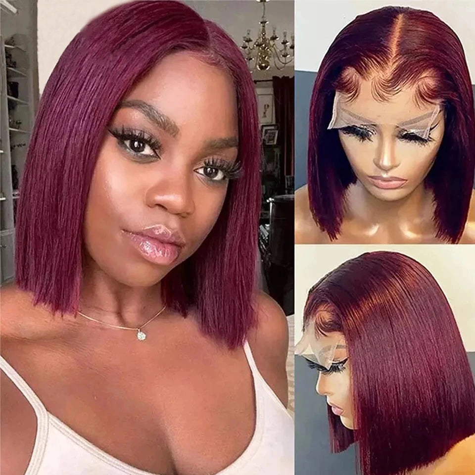 Bob Wigs for Retro Fashion Lovers Bob wig with a monofilament cap for a breathable feel99J Burgundy Red Color Short Bob Wig Transparent 13x4 Lace Front Wigs For Women Bob Wigs for Retro Fashion Lovers Bob wig with a monofilament cap for a breathable feel99J Burgundy Red Color Short Bob Wig Transparent 13x4 Lace Front Wigs For Women