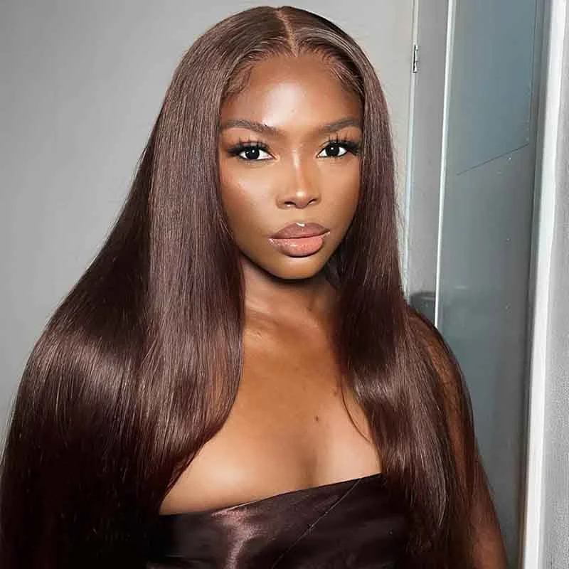 Colored wig with a 150 - density for a full and thick appearanceAlibonnie #4 Dark Brown Colored Full Lace Wigs Straight Hair Chocolate Brown Wigs 250% Density Colored wig with a 150 - density for a full and thick appearanceAlibonnie #4 Dark Brown Colored Full Lace Wigs Straight Hair Chocolate Brown Wigs 250% Density