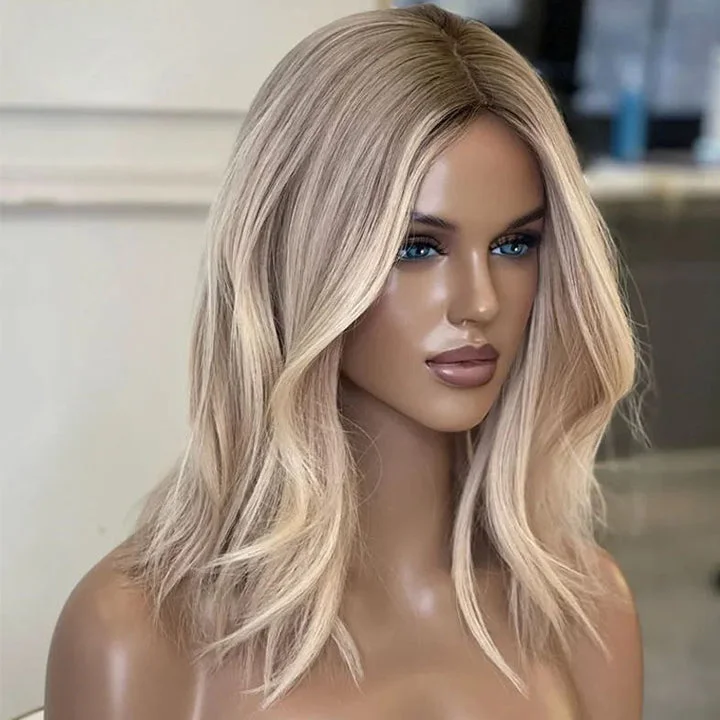Full - lace wig with a natural - looking hairline for a seamless appearanceAsh Blonde Highlight Natural Wave 13x4 Bob Lace Wig Glueless Preplucked Wig for Women Full - lace wig with a natural - looking hairline for a seamless appearanceAsh Blonde Highlight Natural Wave 13x4 Bob Lace Wig Glueless Preplucked Wig for Women