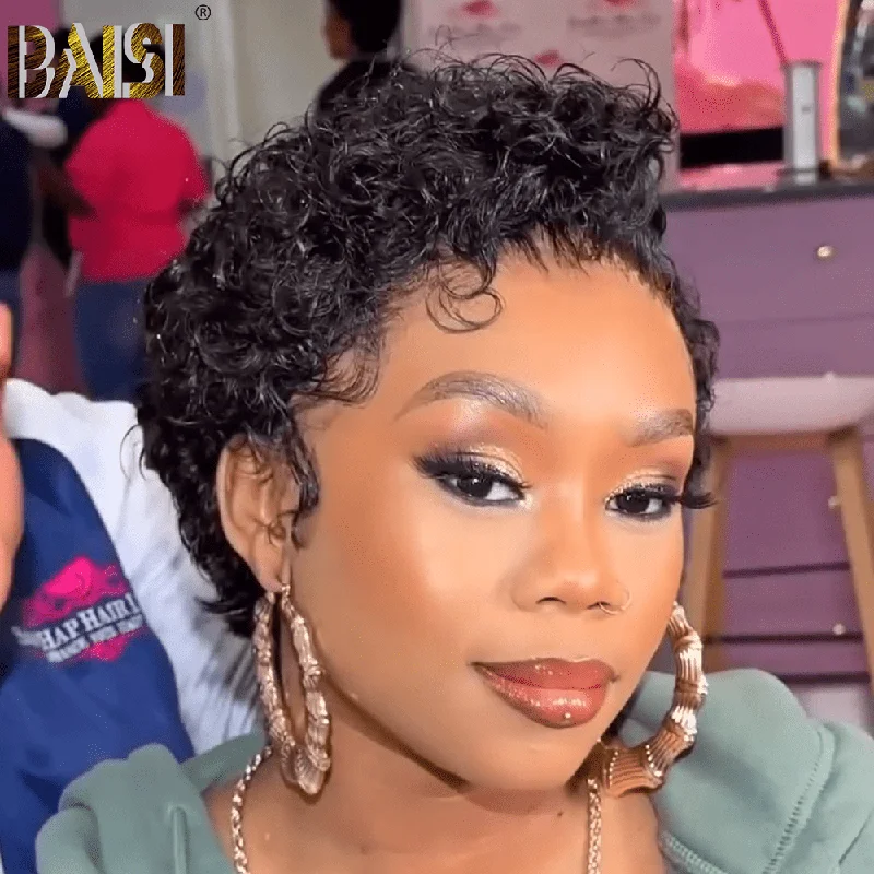 Bob Wigs for Barbecues Lace - front bob wig for a seamless hairlineBAISI Black Wet Curly Short Wig Bob Wigs for Barbecues Lace - front bob wig for a seamless hairlineBAISI Black Wet Curly Short Wig