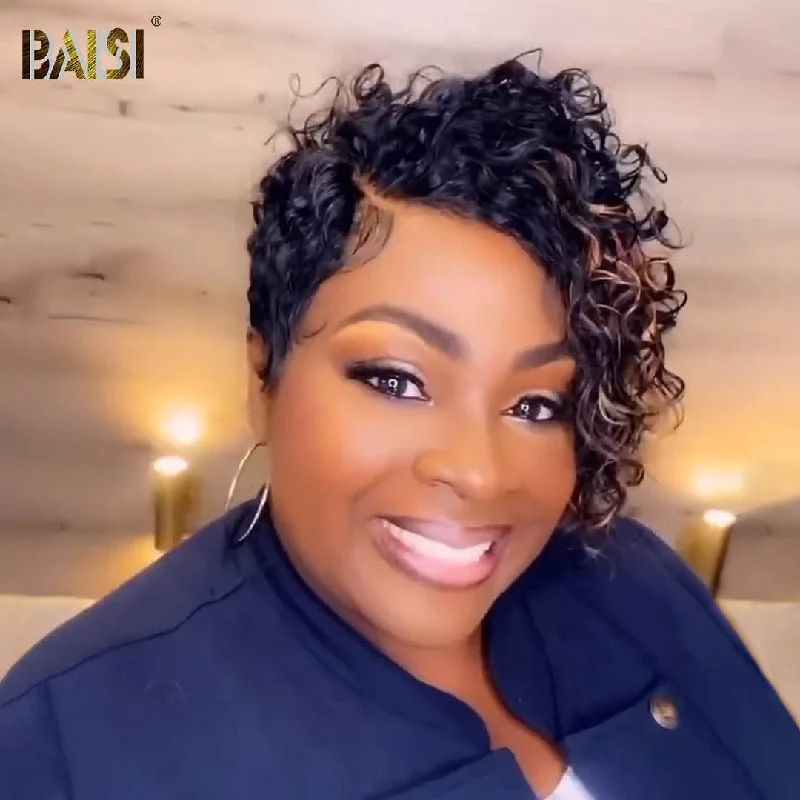 Bob Wigs for Caucasian Women Lace - front bob wig for a seamless hairlineBAISI Fashion Curly With Highlight Wig Bob Wigs for Caucasian Women Lace - front bob wig for a seamless hairlineBAISI Fashion Curly With Highlight Wig
