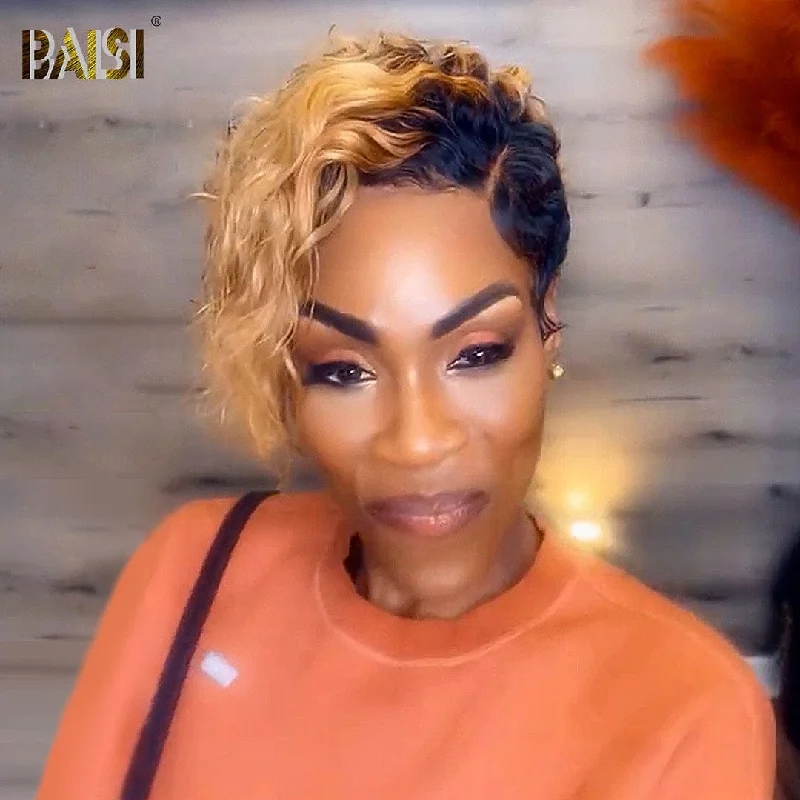 Bob Wigs for Plus - Size Women Bob wig with a pre - plucked hairline for a more natural lookBAISI Fashion Curly With Honey Blonde Wig Bob Wigs for Plus - Size Women Bob wig with a pre - plucked hairline for a more natural lookBAISI Fashion Curly With Honey Blonde Wig