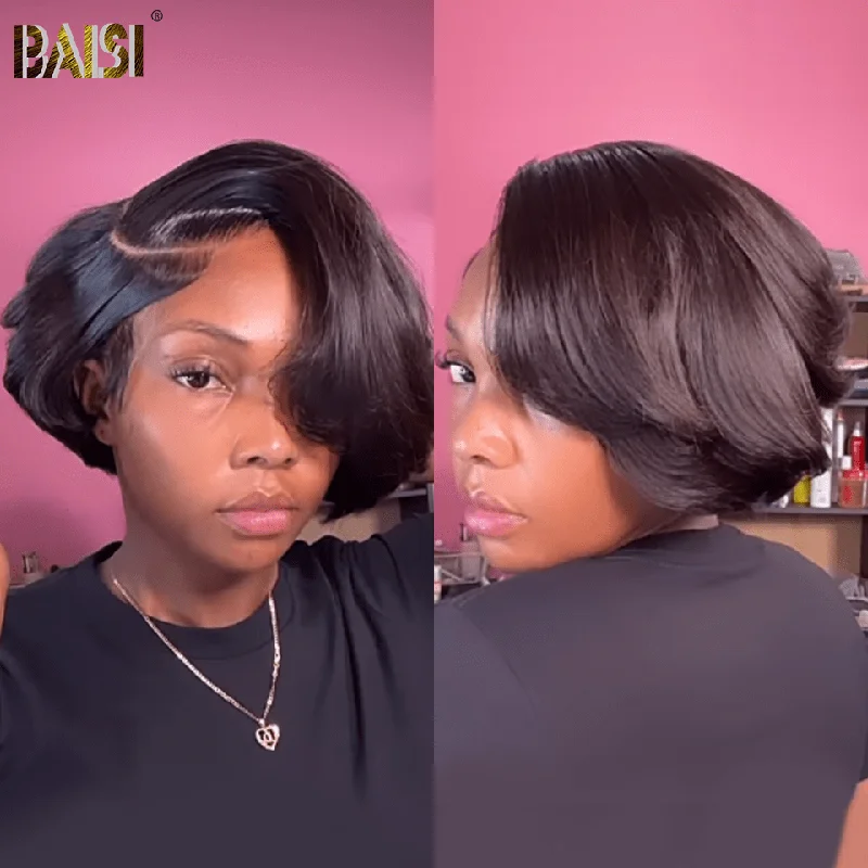 Bob Wigs for Hourglass Figures Bob wig in a jet - black color for a classic appearanceBAISI Unique Side Part Lace BOB Wig Bob Wigs for Hourglass Figures Bob wig in a jet - black color for a classic appearanceBAISI Unique Side Part Lace BOB Wig
