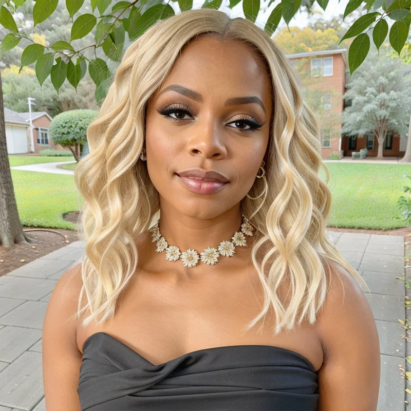 Colored wig with a side - part for a more flattering appearanceBlonde 613 13x4 Lace Front Loose Wave Bob Wig 100% Virgin Hair Suitable For Daily Wear Colored wig with a side - part for a more flattering appearanceBlonde 613 13x4 Lace Front Loose Wave Bob Wig 100% Virgin Hair Suitable For Daily Wear