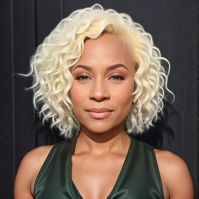 Colored wig with a blue - green ombre effect for a unique and trendy appearanceBlonde #613 Bob Wig Short Curly Wavy Glueless 5x5 Closure Lace Wig Human Hair For Black Women Colored wig with a blue - green ombre effect for a unique and trendy appearanceBlonde #613 Bob Wig Short Curly Wavy Glueless 5x5 Closure Lace Wig Human Hair For Black Women