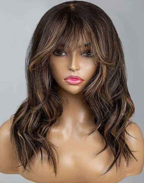 Human - hair colored wig for a natural and luxurious feelBlonde Highlight Curtain Bangs Wavy 13x5 Pre Cut Lace Front Glueless Wig Human Hair Human - hair colored wig for a natural and luxurious feelBlonde Highlight Curtain Bangs Wavy 13x5 Pre Cut Lace Front Glueless Wig Human Hair