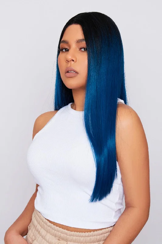 Lace wig with a side - swept bang for a sophisticated lookAlannah 20" Blue Synthetic Lace Wig Lace wig with a side - swept bang for a sophisticated lookAlannah 20" Blue Synthetic Lace Wig