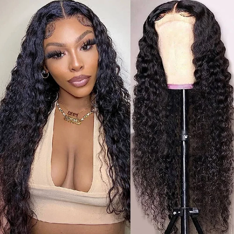 Human - hair wig with a 180 - density for a full and thick appearanceWater Wave 4x4 HD Lace Closure Wigs Human Hair Pre Plucked Brazilian Virgin Wet and Wavy Wigs for Women  - Brennas Hair