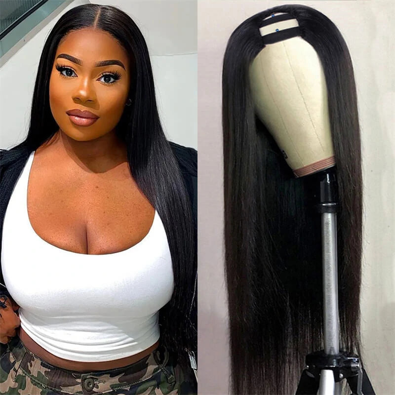Human - hair wig with a pre - plucked hairline for a more natural lookBrennas Hair U Part Wig Straight Wigs U Part Human Hair Wigs Glueless Natural Looking Human - hair wig with a pre - plucked hairline for a more natural lookBrennas Hair U Part Wig Straight Wigs U Part Human Hair Wigs Glueless Natural Looking