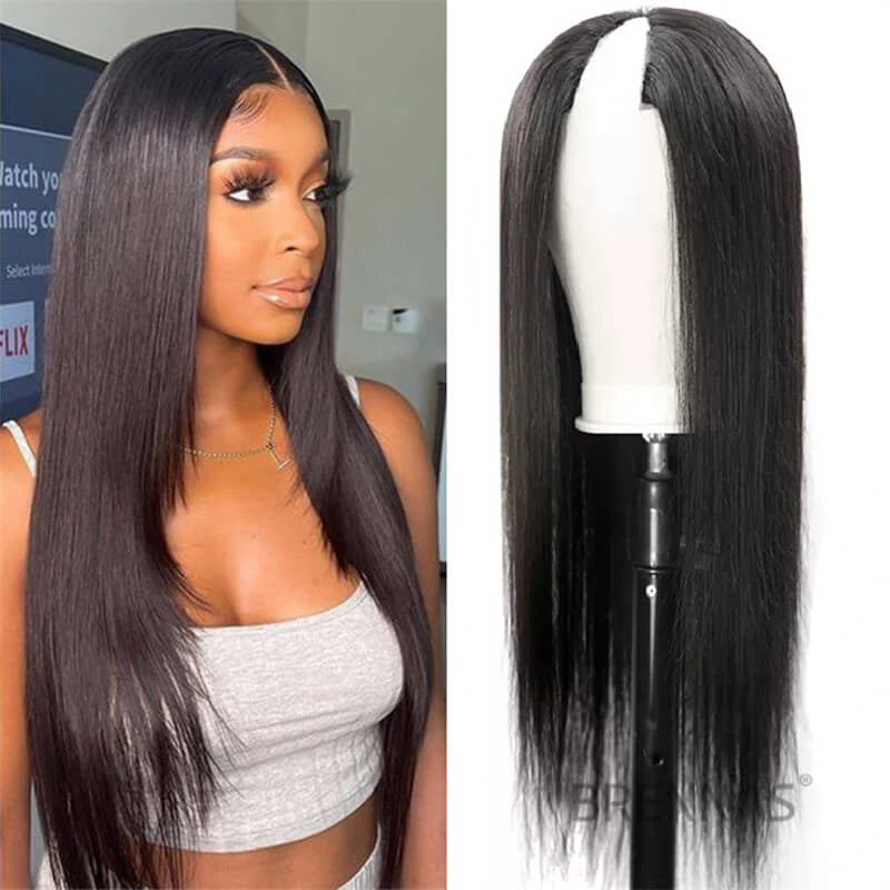 Human - hair wig in a jet - black color for a classic and timeless lookBrennas Hair V Part/Thin Part Straight Wig Human Hair Glueless Wigs For Beginner Human - hair wig in a jet - black color for a classic and timeless lookBrennas Hair V Part/Thin Part Straight Wig Human Hair Glueless Wigs For Beginner