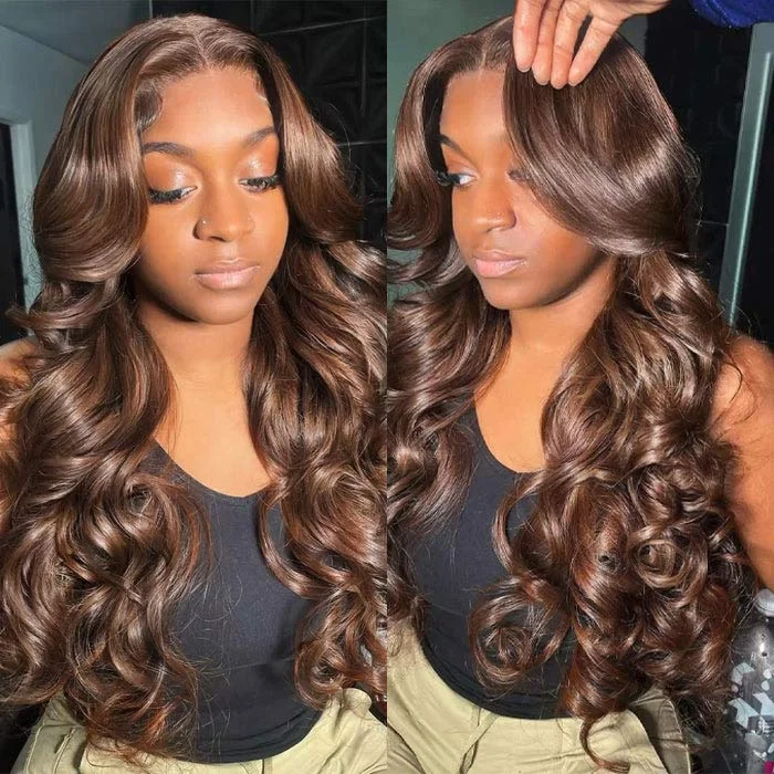 Colored wig with a curly texture for a bold and stylish choiceChestnut Brown Color Body Wave Glueless 13x4/5x5 HD Lace Closure Wig With Curtain Bangs Real Human Hair For Women Colored wig with a curly texture for a bold and stylish choiceChestnut Brown Color Body Wave Glueless 13x4/5x5 HD Lace Closure Wig With Curtain Bangs Real Human Hair For Women