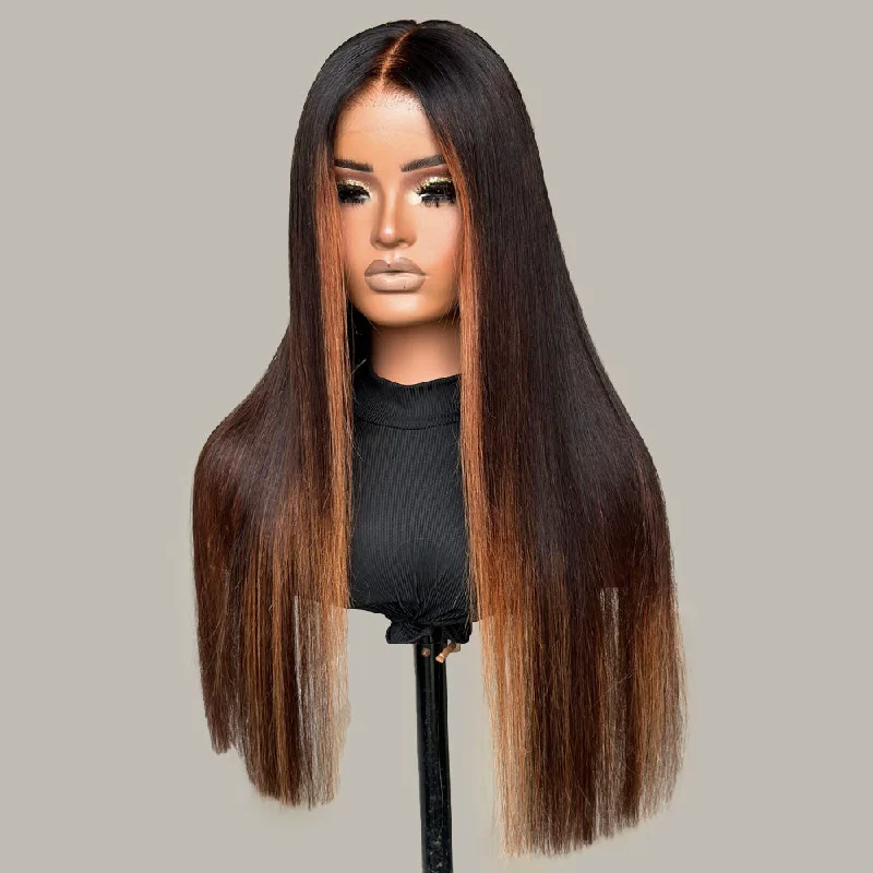 Colored wig with a silver - grey color for a trendy and cool - toned lookClassic Brown With Blonde Highlights Silky Straight Glueless Closure Lace Wig Colored wig with a silver - grey color for a trendy and cool - toned lookClassic Brown With Blonde Highlights Silky Straight Glueless Closure Lace Wig