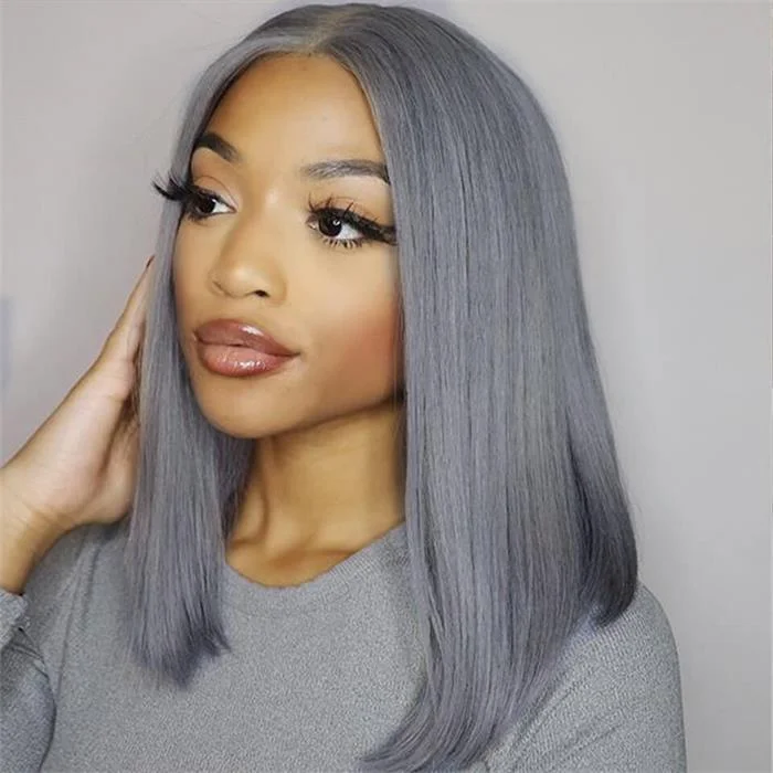 Bob Wigs for Business Meetings​ Ash - blonde bob wig for a trendy and cool - toned lookCosplay Silver Gray Short Bob Wig 13x4 HD Lace Brazilian Remy Human Hair Wigs For Women Pre Plucked