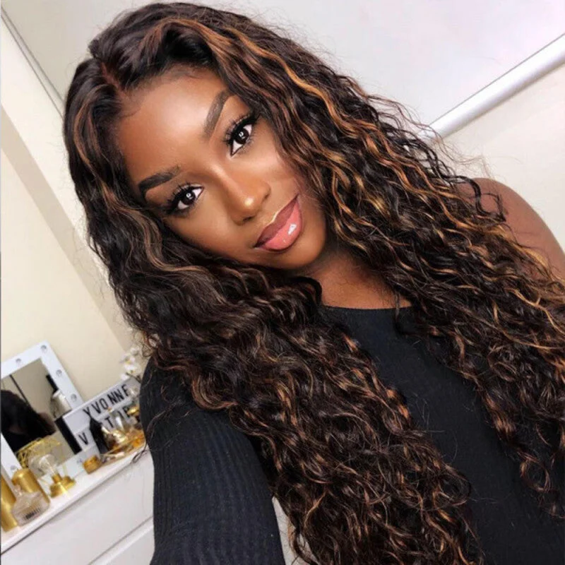 Colored wig with a wispy fringe for a soft and feminine look#FB30 Balayage Deep Wave Colored Wig Highlight Transparent Lace Frontal Wigs Colored wig with a wispy fringe for a soft and feminine look#FB30 Balayage Deep Wave Colored Wig Highlight Transparent Lace Frontal Wigs