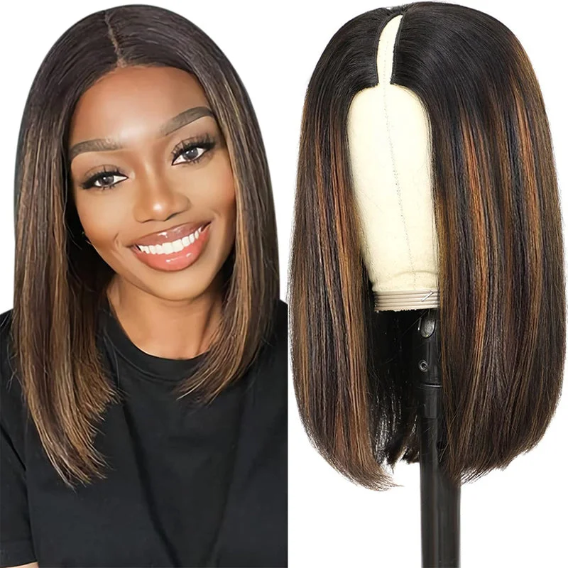 Colored wig with a natural - looking root for a more realistic lookStraight #FB30 Highlight Color V Part Bob Wig No Leave Out Ombre U Part Bob Wig Colored wig with a natural - looking root for a more realistic lookStraight #FB30 Highlight Color V Part Bob Wig No Leave Out Ombre U Part Bob Wig