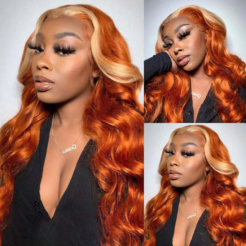 Colored wig with a middle - part for a classic and elegant styleGinger & Blonde Ombre Color Body Wave HD Transparent 13x4/13x6 Lace Front Wig Virgin Human Hair Colored wig with a middle - part for a classic and elegant styleGinger & Blonde Ombre Color Body Wave HD Transparent 13x4/13x6 Lace Front Wig Virgin Human Hair