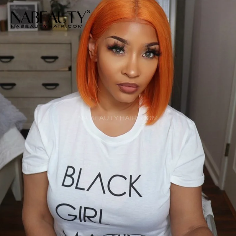 Lace wig with a side - part for a more flattering lookGinger Orange BOB T Part Lace Front Human Hair Wig Pre Plucked Brazilian Vrigin Hair Lace wig with a side - part for a more flattering lookGinger Orange BOB T Part Lace Front Human Hair Wig Pre Plucked Brazilian Vrigin Hair