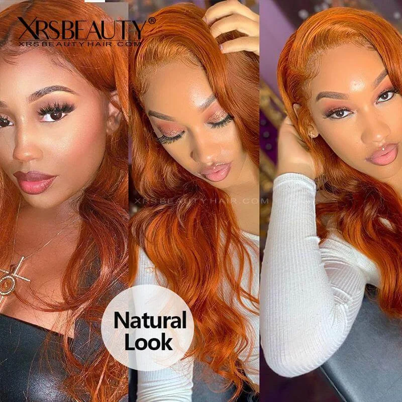 Colored wig with a wispy fringe for a soft and feminine lookGinger Orange Lace Front Wig Body Wave Virgin Human Hair Transparent Lace Natural Hairline [CFW21]