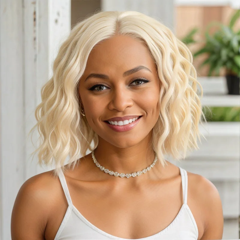 Colored wig with a red - orange hue for a warm and energetic lookGlueless 613 Blonde Bob Wigs 5x5 Closure Lace Loose Wave Wig 100% Human Hair Beginner Friendly Colored wig with a red - orange hue for a warm and energetic lookGlueless 613 Blonde Bob Wigs 5x5 Closure Lace Loose Wave Wig 100% Human Hair Beginner Friendly