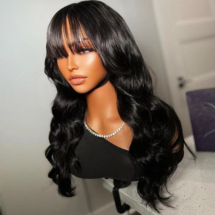 Lace wig with a side - part for a more flattering lookPre Everything Glueless 13x5 Lace Front Body Wave Wigs With Bangs Human Hair Lace wig with a side - part for a more flattering lookPre Everything Glueless 13x5 Lace Front Body Wave Wigs With Bangs Human Hair