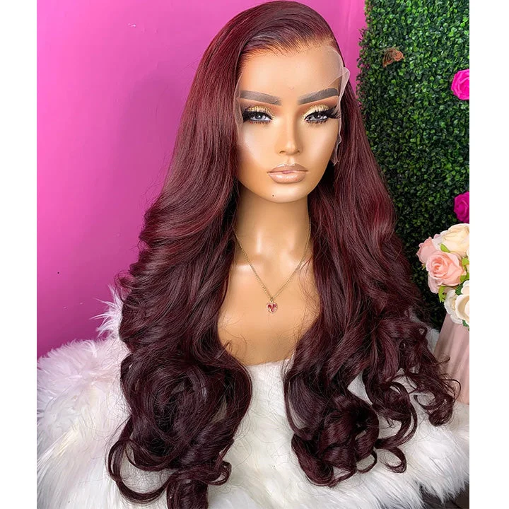 Lace wig with a natural - looking root for a more realistic lookGlueless Burgundy Color Body Wave 13x4 Lace Front Human Hair Wig Lace wig with a natural - looking root for a more realistic lookGlueless Burgundy Color Body Wave 13x4 Lace Front Human Hair Wig