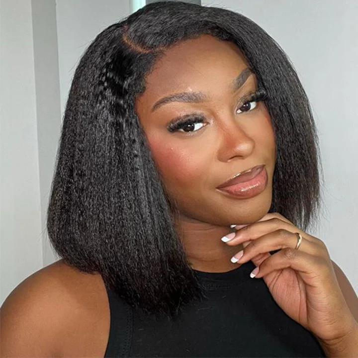 Lace wig with a wavy texture for a beachy lookGlueless Invisible HD Lace Kinky Straight 13x4 Lace Front Bob Wig 5x5 Lace Bob Human Hair Wig Lace wig with a wavy texture for a beachy lookGlueless Invisible HD Lace Kinky Straight 13x4 Lace Front Bob Wig 5x5 Lace Bob Human Hair Wig