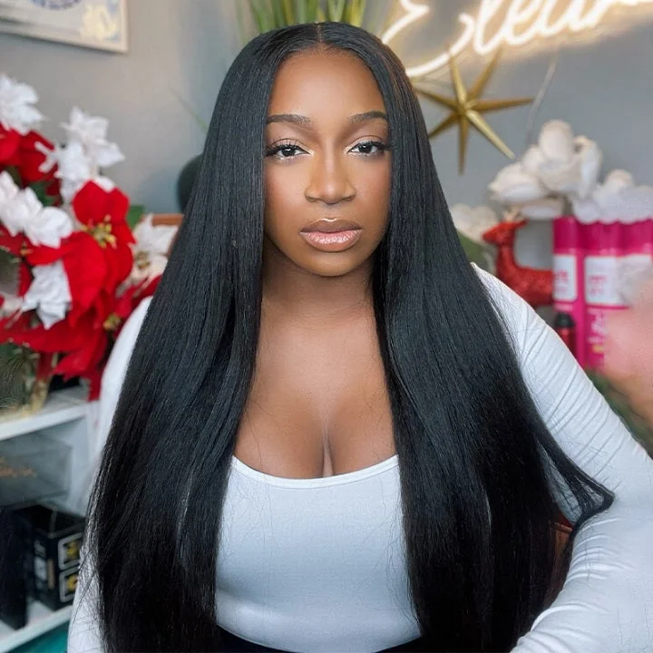 Lace wig with a side - part for a more flattering lookGlueless Kinky Straight Pre Cut 9x6 Lace Wig Human Hair Wig Lace wig with a side - part for a more flattering lookGlueless Kinky Straight Pre Cut 9x6 Lace Wig Human Hair Wig