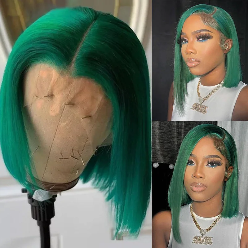 Colored wig with a purple - violet shade for a regal and elegant lookGreen Colored Bob Wig HD Transparent Lace Front Wig 100% Virgin Human Hair Colored wig with a purple - violet shade for a regal and elegant lookGreen Colored Bob Wig HD Transparent Lace Front Wig 100% Virgin Human Hair