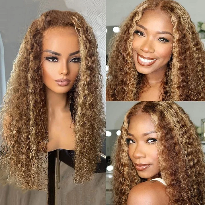 Lace wig with a straight texture for a sleek and minimalist lookHighlight Honey Brown Upgraded 13x5 Pre Everything Water Wave 5x6 Pre Cut Lace Glueless Wig