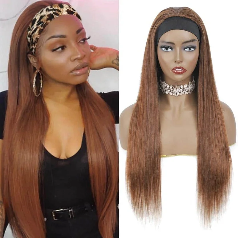 Adjustable - cap colored wig for a comfortable fitChocolate Brown #4 Straight Glueless Headband Wig Headband Human Hair Wig Adjustable - cap colored wig for a comfortable fitChocolate Brown #4 Straight Glueless Headband Wig Headband Human Hair Wig