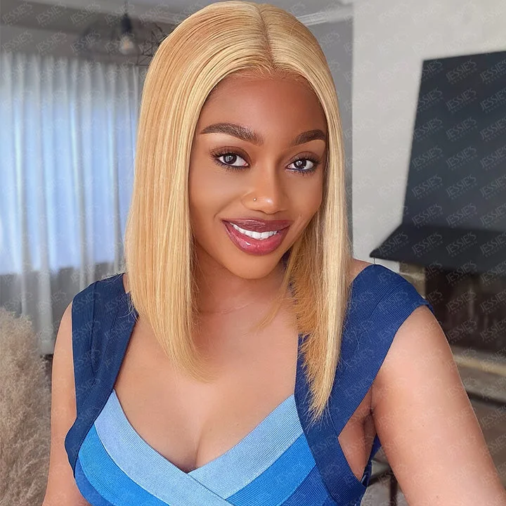 Adjustable - cap lace wig for a comfortable fitHighlight Blonde P27/613 Short Bob Straight 13x4 Pre Cut Lace Front Wig Glueless Wig Adjustable - cap lace wig for a comfortable fitHighlight Blonde P27/613 Short Bob Straight 13x4 Pre Cut Lace Front Wig Glueless Wig
