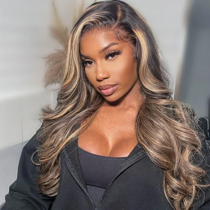 Lace wig in a chocolate - brown color for a rich and warm appearanceHighlight TP1B/27 Pre Cut Lace 13x4 Lace Front Wig Glueless Body Wave Human Hair Wig Lace wig in a chocolate - brown color for a rich and warm appearanceHighlight TP1B/27 Pre Cut Lace 13x4 Lace Front Wig Glueless Body Wave Human Hair Wig