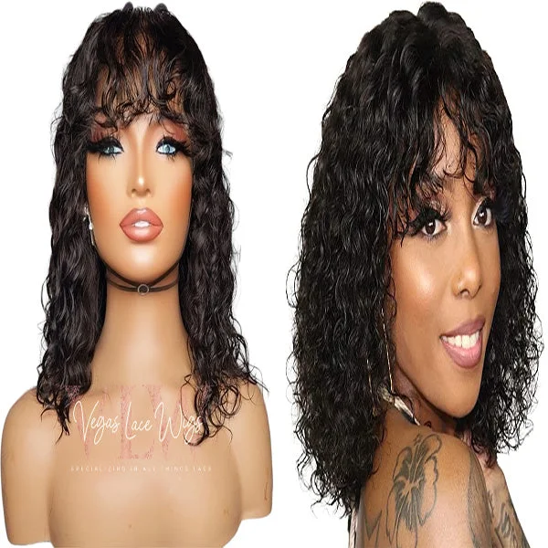 Lace wig with a pre - plucked hairline for a more natural lookInvisible HD Lace Deep Wave Wig Body with Bangs Lace wig with a pre - plucked hairline for a more natural lookInvisible HD Lace Deep Wave Wig Body with Bangs