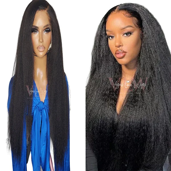 Lace wig with a side - swept bang for a sophisticated lookInvisible Lace Kinky Straight Lace wig with a side - swept bang for a sophisticated lookInvisible Lace Kinky Straight