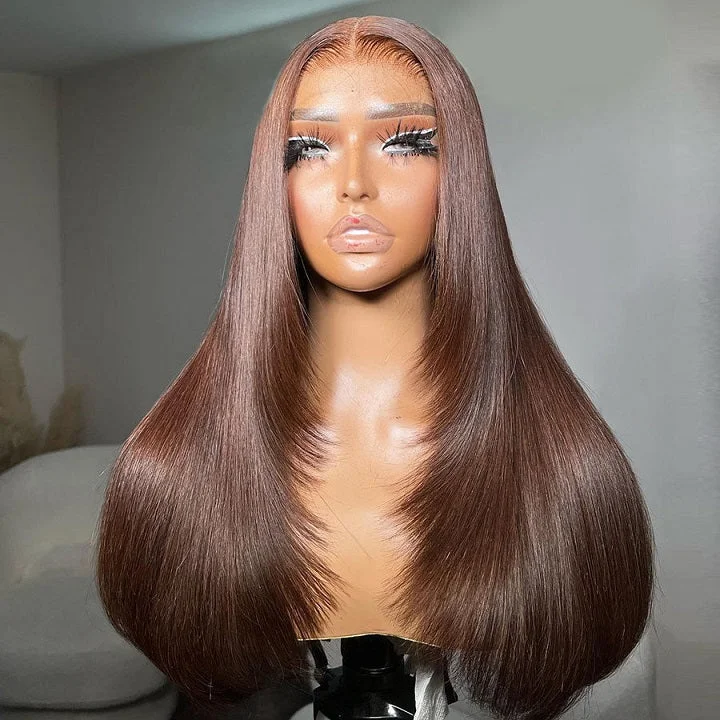 Lace wig with a wavy texture for a beachy lookLayer Cut Chocolate Brown Straight 9x6 Pre Cut Lace Pre Everything Glueless Human Hair Wig Lace wig with a wavy texture for a beachy lookLayer Cut Chocolate Brown Straight 9x6 Pre Cut Lace Pre Everything Glueless Human Hair Wig