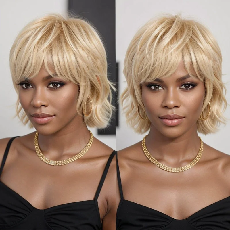 Colored wig with a side - swept bang for a sophisticated lookLinktohair Blonde 613 Short Wig Layered Mullet Pixie Cut Wavy Wigs for Black Women Colored wig with a side - swept bang for a sophisticated lookLinktohair Blonde 613 Short Wig Layered Mullet Pixie Cut Wavy Wigs for Black Women
