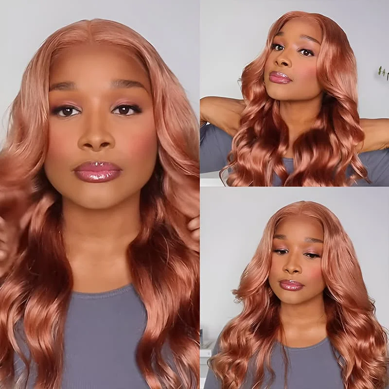 Synthetic colored wig with a heat - resistant formula for easy stylingPinkish Brown Color Straight And Body Wave 13×4 Pre Cut Lace Wig Human Hair Wig Synthetic colored wig with a heat - resistant formula for easy stylingPinkish Brown Color Straight And Body Wave 13×4 Pre Cut Lace Wig Human Hair Wig