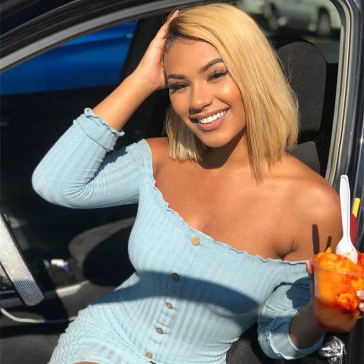 Bob Wigs with Side - Parted Styles Synthetic bob wig with a natural - looking textureMsbeauty Lace Front Ombre Honey Blonde Bob Wig Straight Brazilian Hair Bob Wigs with Side - Parted Styles Synthetic bob wig with a natural - looking textureMsbeauty Lace Front Ombre Honey Blonde Bob Wig Straight Brazilian Hair