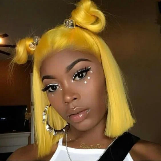 Bob Wigs with Clip - in Bangs (Removable) Bob wig with a wavy texture for a beachy lookMsbeauty Mermaid Yellow Lace Front Bob Wig Brazilian Lace Front 2019 Summer Wig Trendy Color Bob Wigs with Clip - in Bangs (Removable) Bob wig with a wavy texture for a beachy lookMsbeauty Mermaid Yellow Lace Front Bob Wig Brazilian Lace Front 2019 Summer Wig Trendy Color