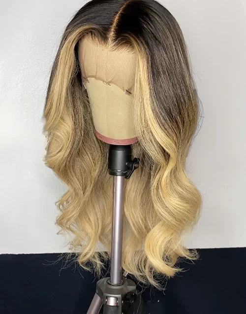 Colored wig with a wavy texture for a beachy and fun lookObsessed Ombre Gloden Blonde Shades 13x4 Body Wave Lace Frontal Human Hair Wig Colored wig with a wavy texture for a beachy and fun lookObsessed Ombre Gloden Blonde Shades 13x4 Body Wave Lace Frontal Human Hair Wig
