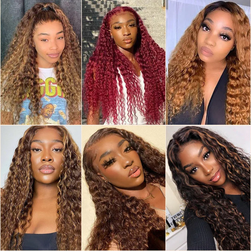 Colored wig with a side - part for a more flattering appearanceOmbre #1B/99J #2 #4 Deep Wave Colored 13×4 Lace Front Wigs With Highlight Transparent Lace Wigs Colored wig with a side - part for a more flattering appearanceOmbre #1B/99J #2 #4 Deep Wave Colored 13×4 Lace Front Wigs With Highlight Transparent Lace Wigs