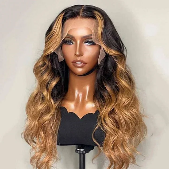 Lace wig with a pre - plucked hairline for a more natural lookOmbre Blonde Highlight Loose Wavy 13x4 Lace Front Human Hair Wig Lace wig with a pre - plucked hairline for a more natural lookOmbre Blonde Highlight Loose Wavy 13x4 Lace Front Human Hair Wig
