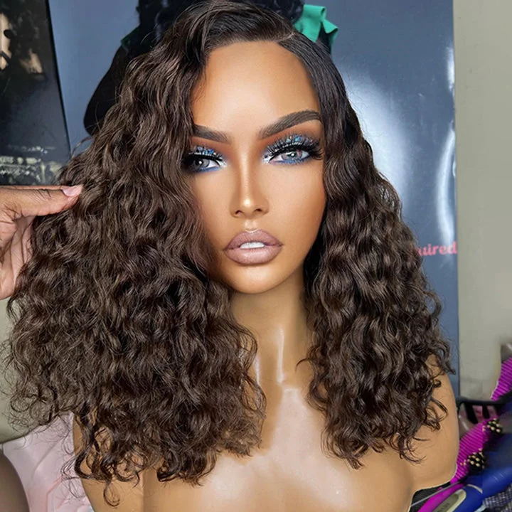 Lace wig with a side - part for a more flattering lookOmbre Dark Brown Color Pre Cut Lace Deep Curly 5x5 Lace Human Hair Wig Glueless Wig Lace wig with a side - part for a more flattering lookOmbre Dark Brown Color Pre Cut Lace Deep Curly 5x5 Lace Human Hair Wig Glueless Wig